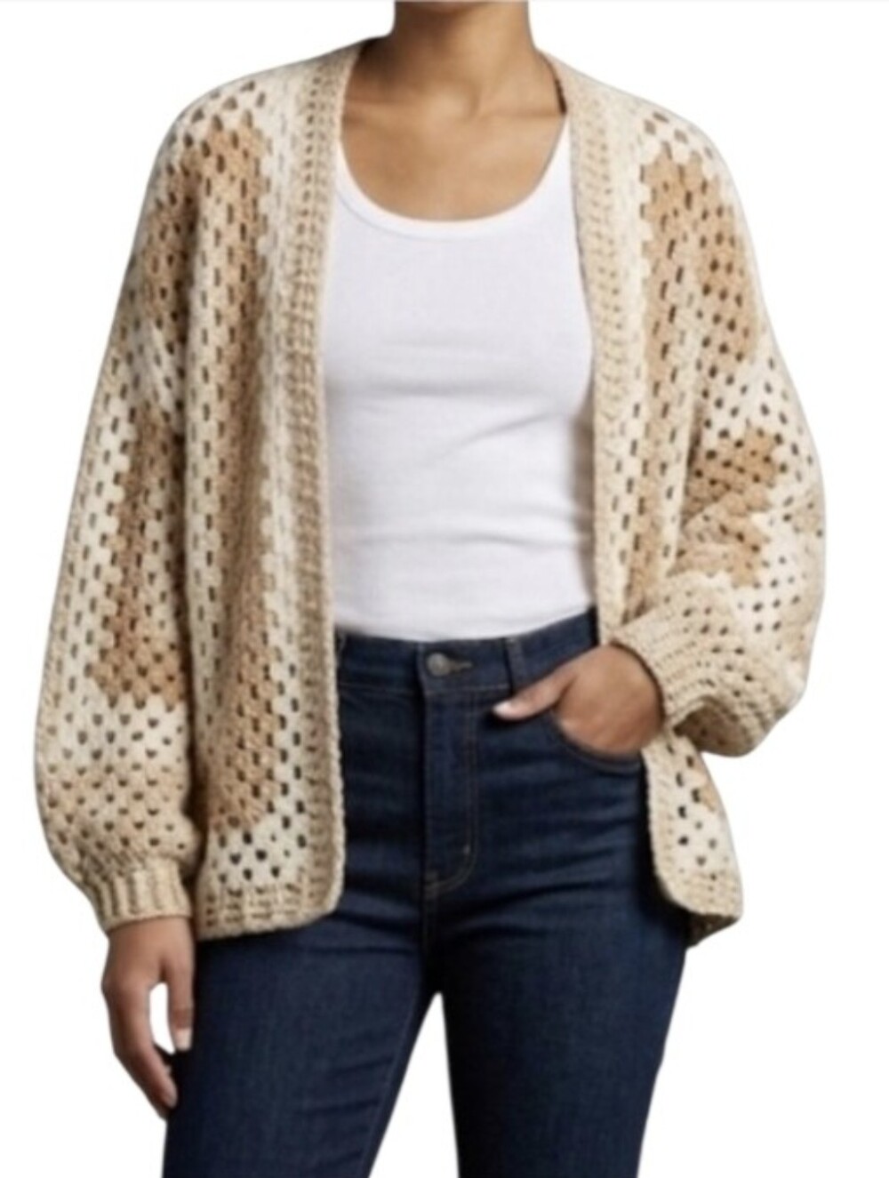 Dreamers ($90) by debut Balloon Sleeve Crochet Cardigan S/M